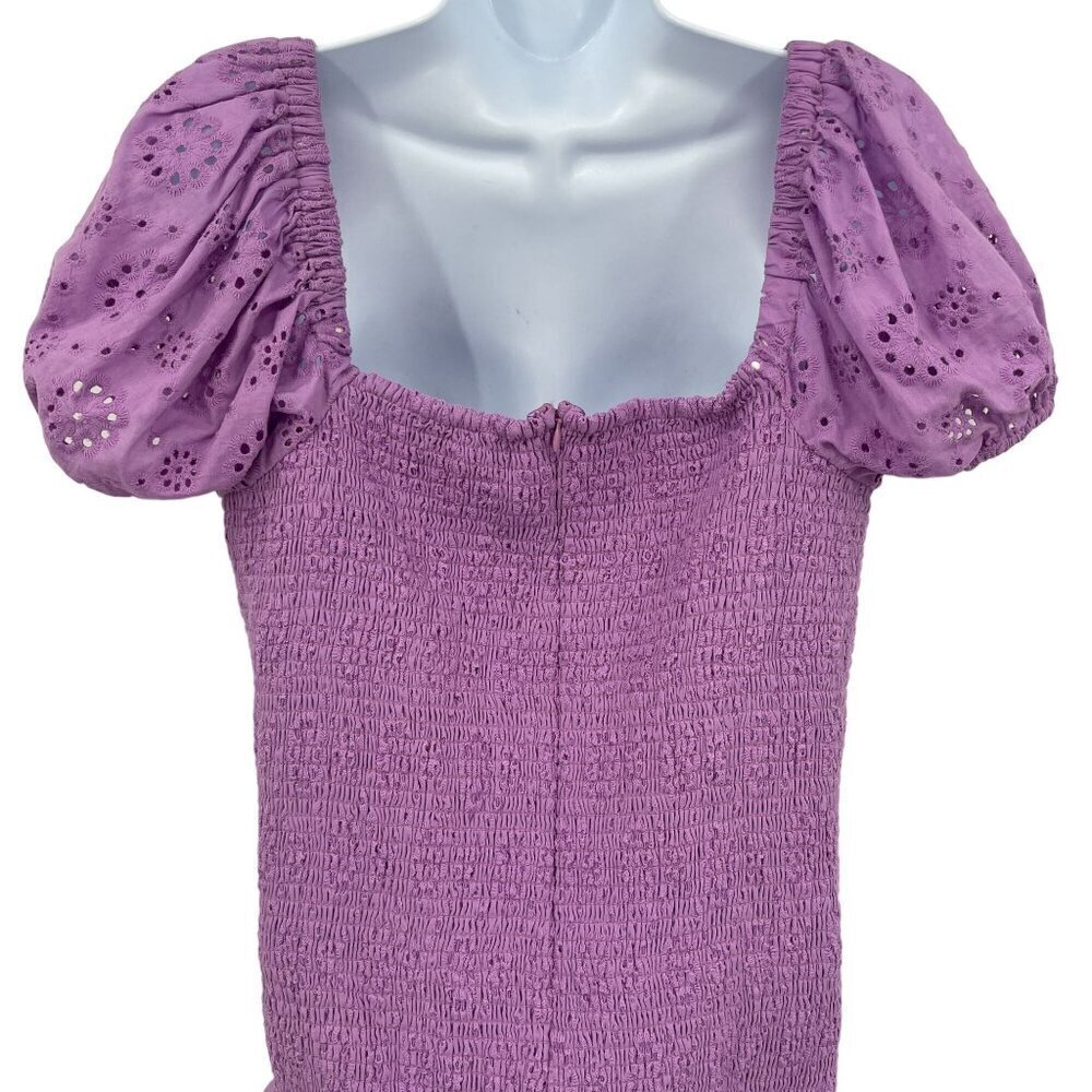 NEW Likely Tayaisha Dress Violet Eyelet Smocked Puff Sleeves Mini Dress 14 - Picture 9 of 12